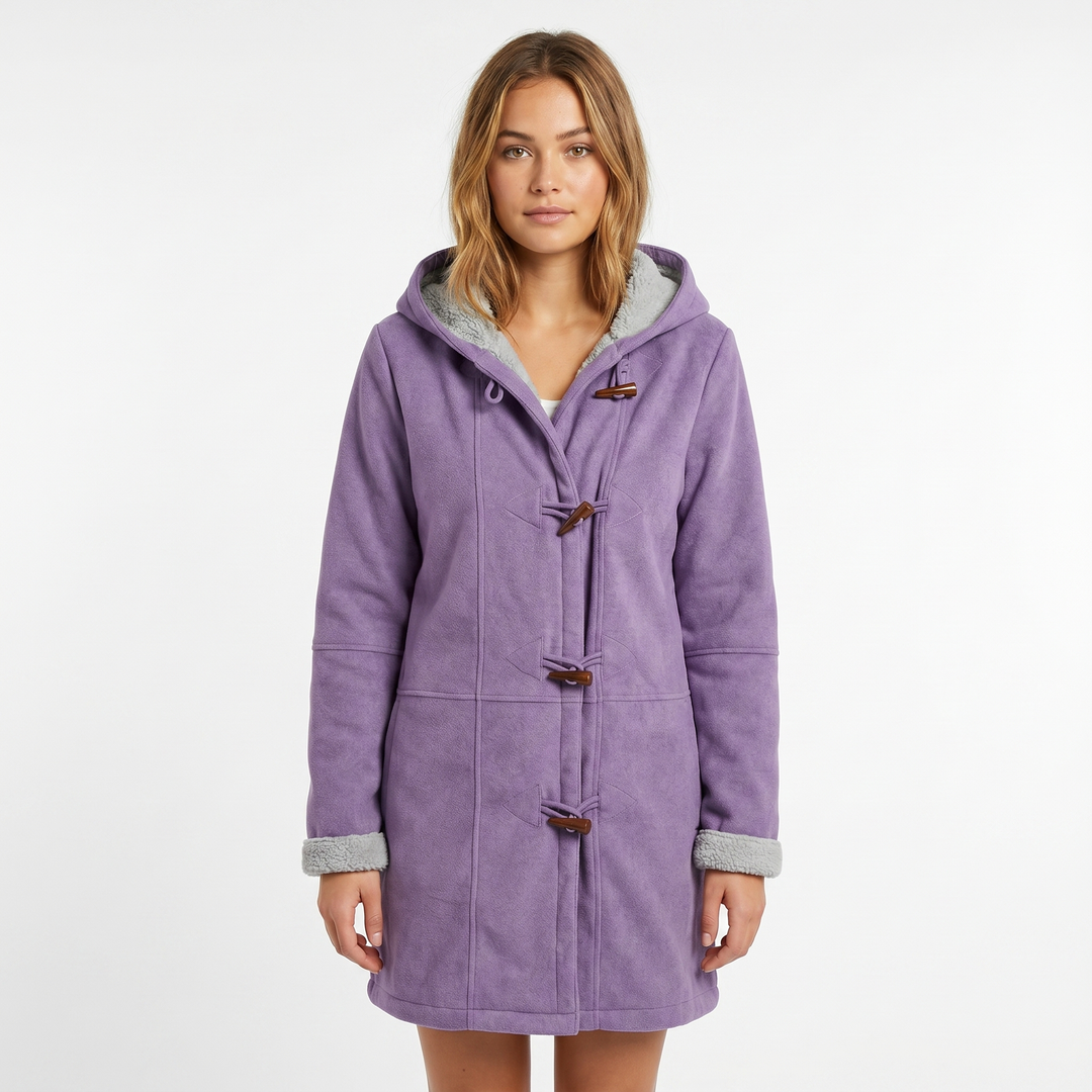 Womens Shearling Coat – Suede Hooded Toggle Front