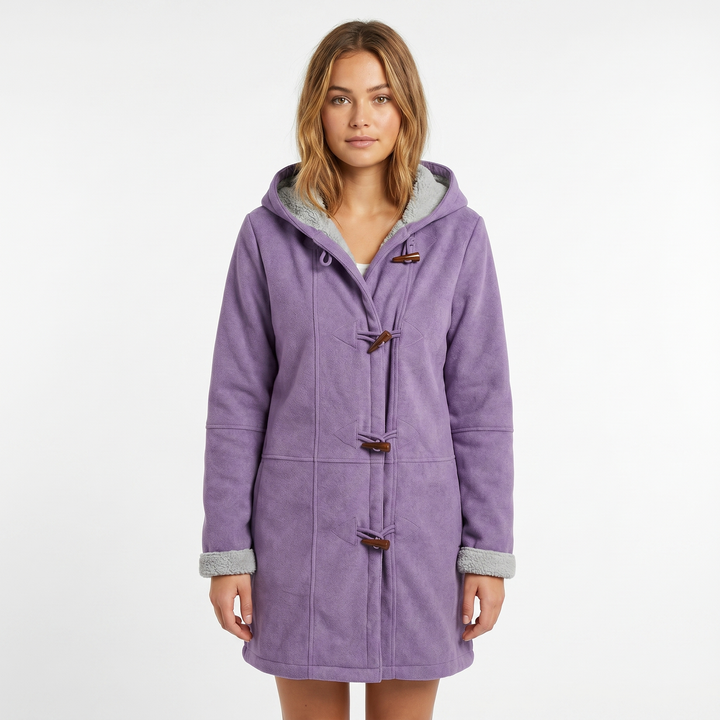 Womens Shearling Coat – Suede Hooded Toggle Front