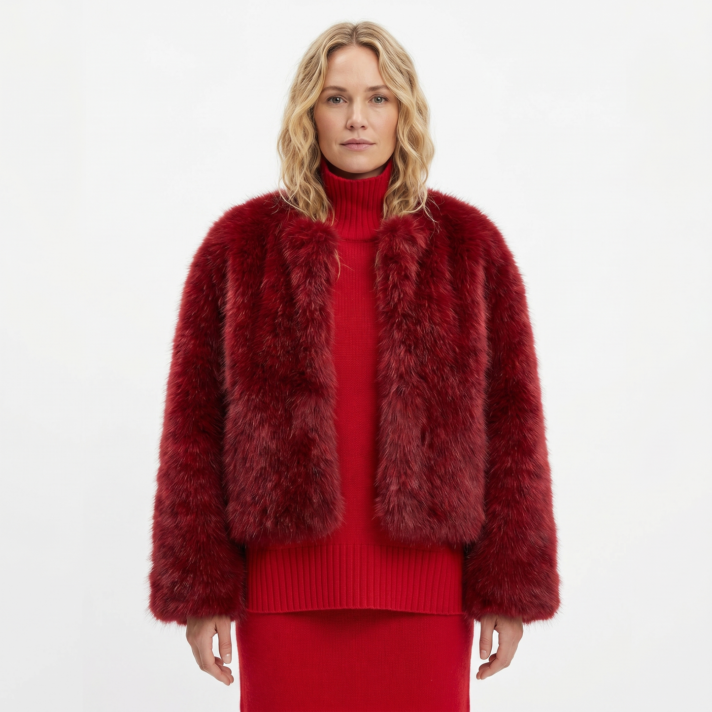 Womens Cropped Faux Fur Coat – Plush Open Front