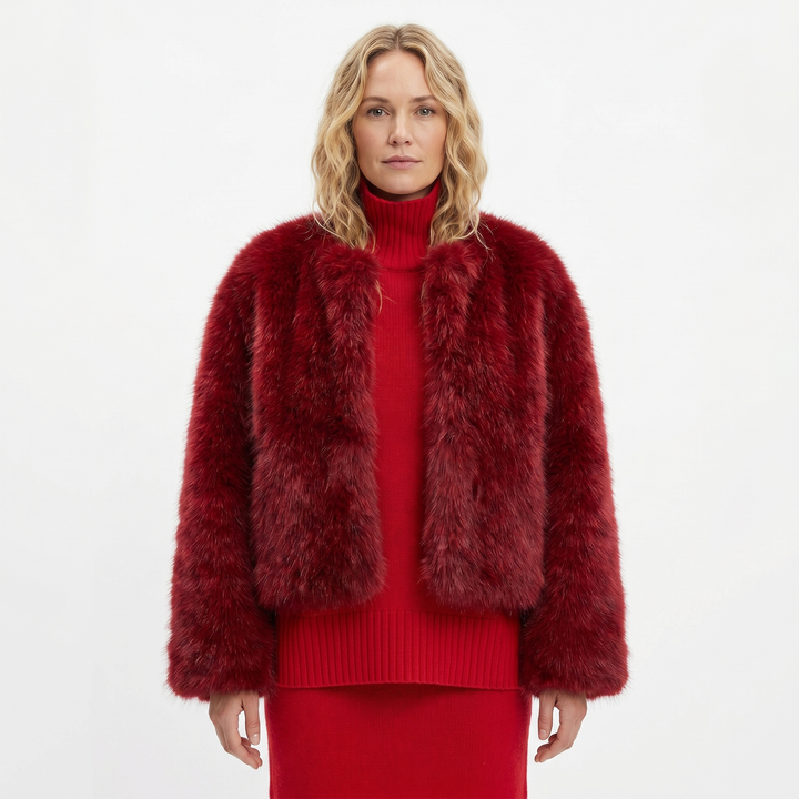 Womens Cropped Faux Fur Coat – Plush Open Front