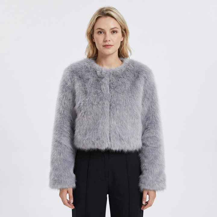 Womens Cropped Faux Fur Coat – Plush Open Front