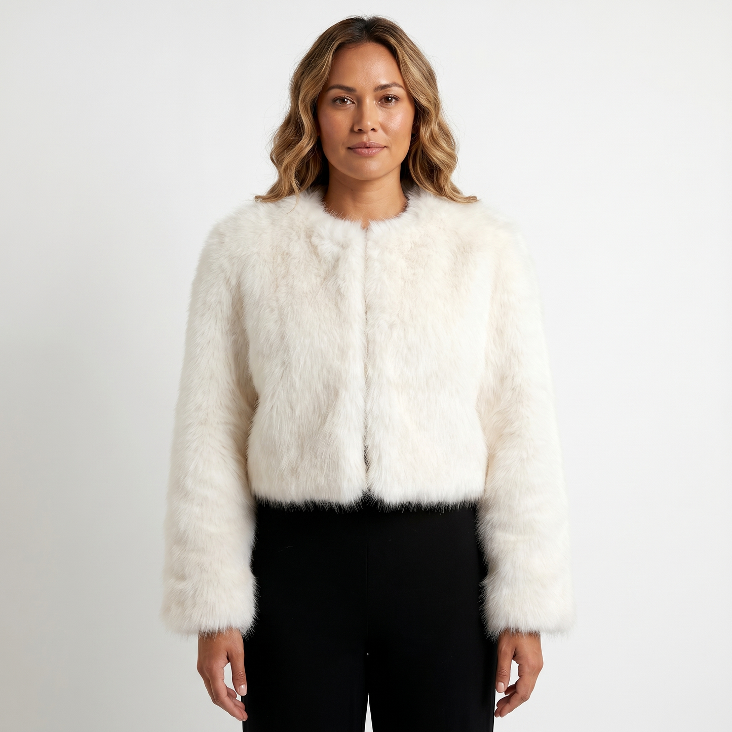 Womens Cropped Faux Fur Coat – Plush Open Front