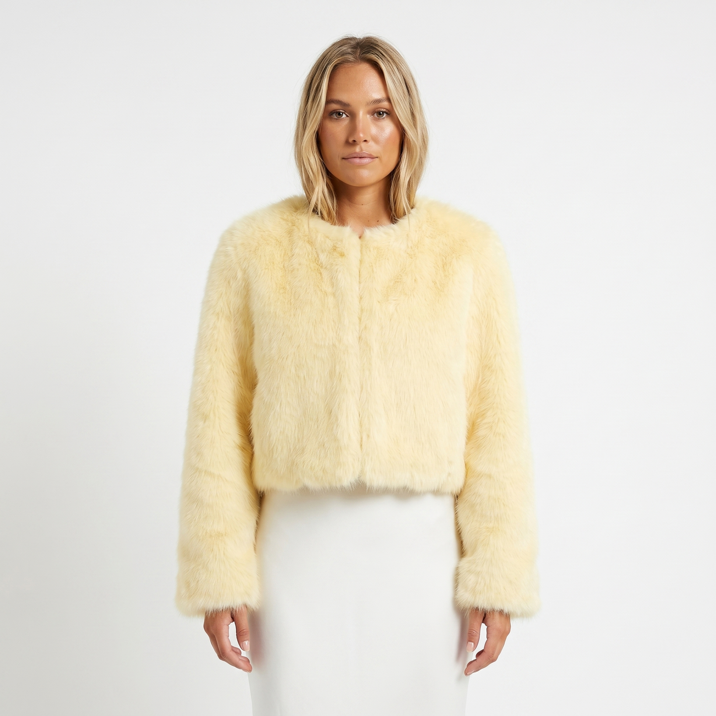 Womens Cropped Faux Fur Coat – Plush Open Front