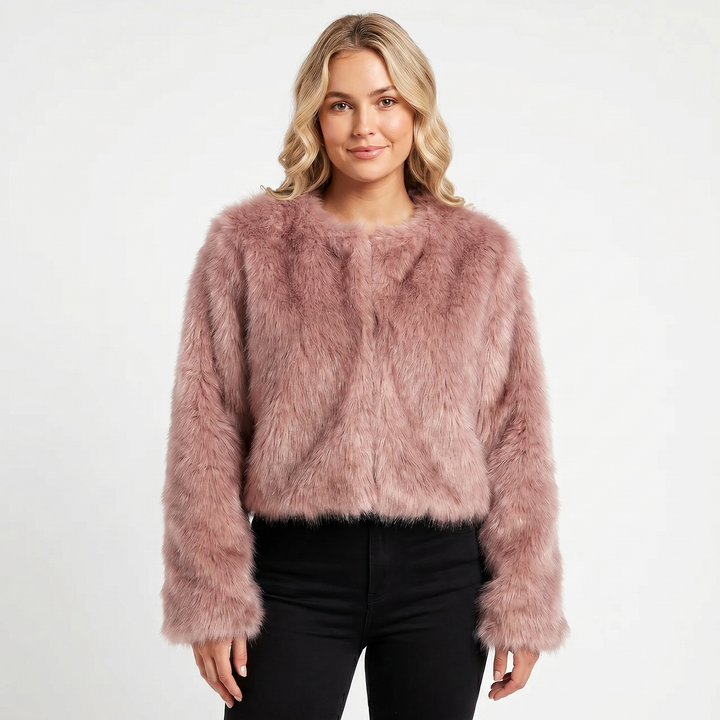 Womens Cropped Faux Fur Coat – Plush Open Front