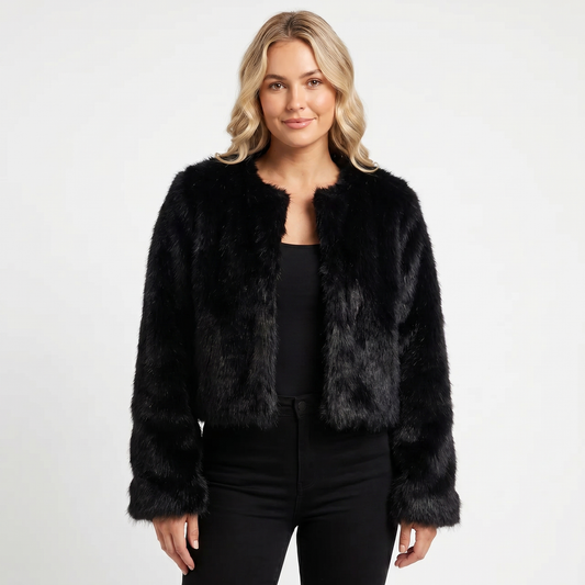 Womens Cropped Faux Fur Coat – Plush Open Front