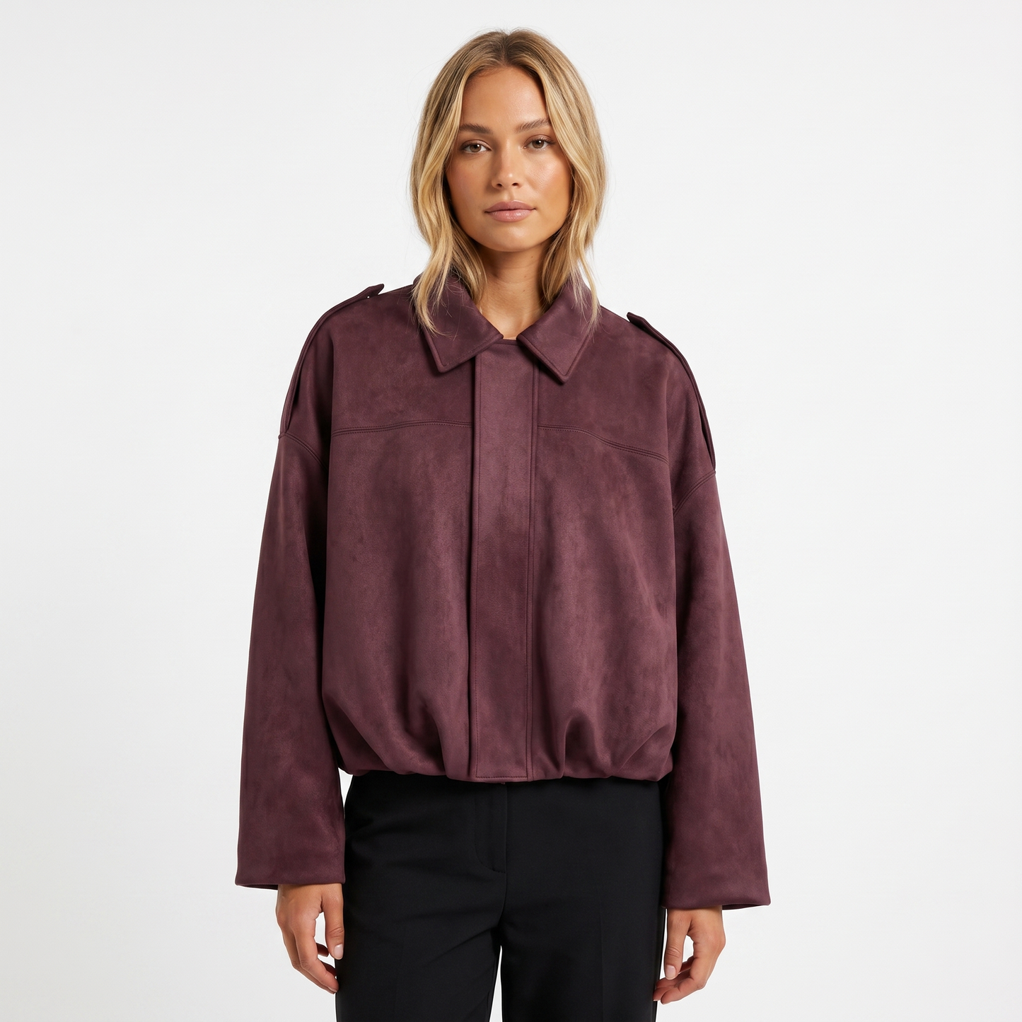 Womens Cropped Bomber Jacket – Suede Drop Shoulder