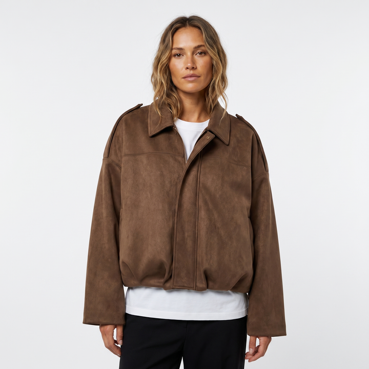 Womens Cropped Bomber Jacket – Suede Drop Shoulder