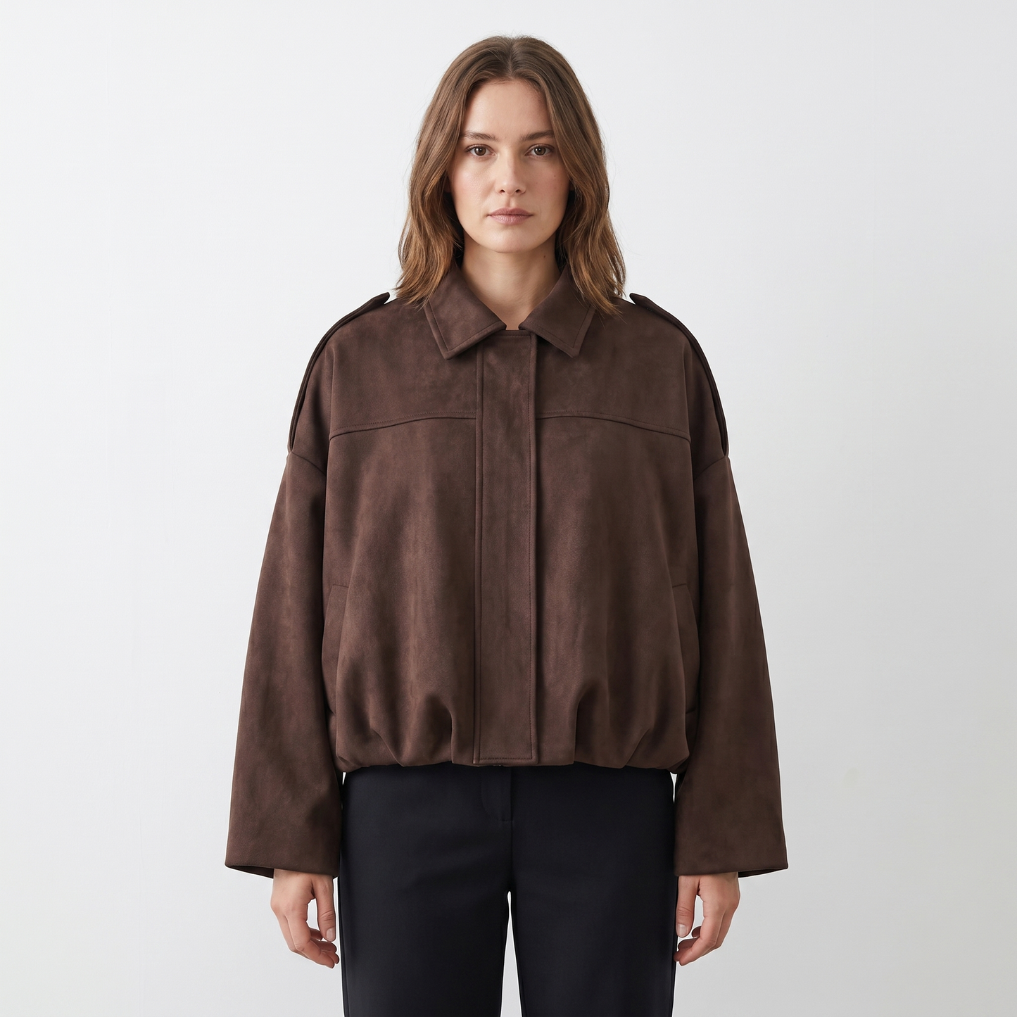 Womens Cropped Bomber Jacket – Suede Drop Shoulder