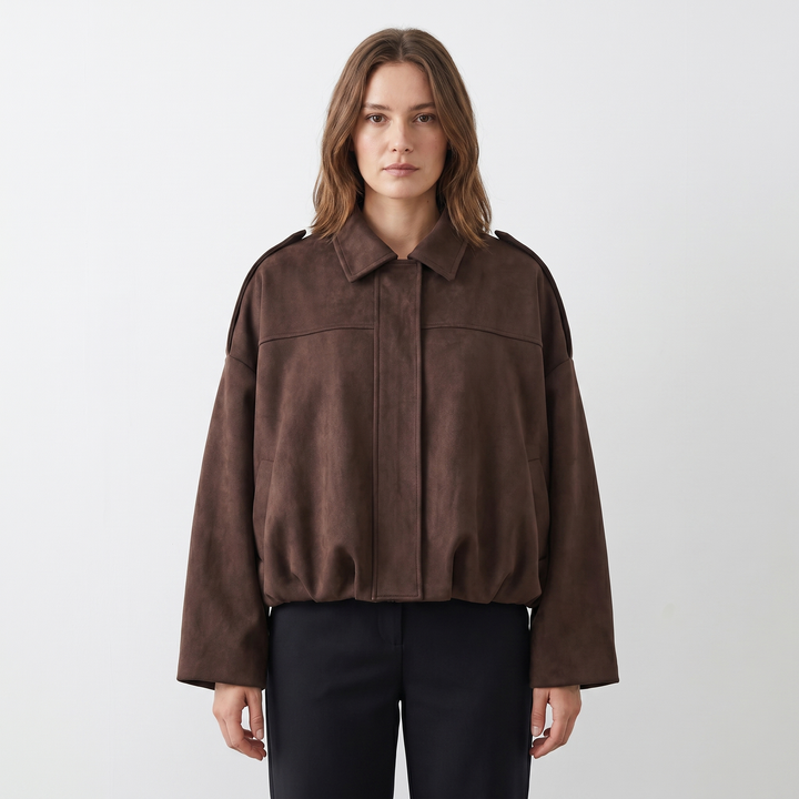 Womens Cropped Bomber Jacket – Suede Drop Shoulder