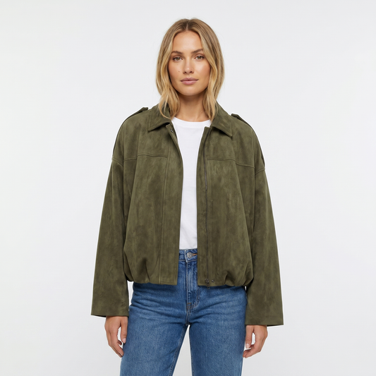 Womens Cropped Bomber Jacket – Suede Drop Shoulder