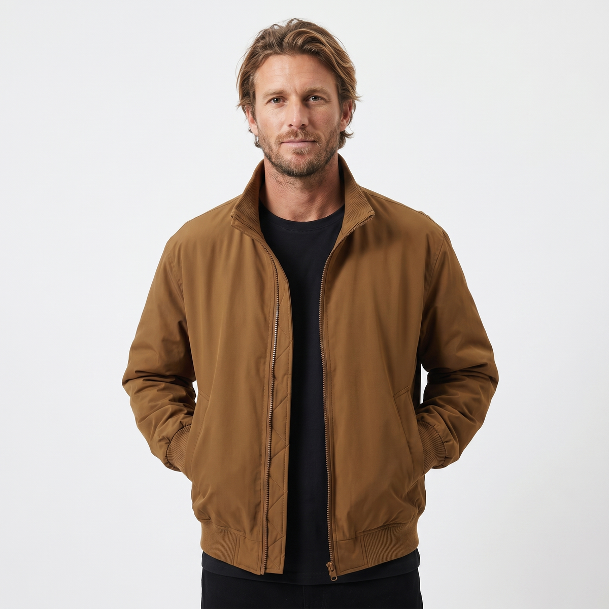 Men's Bomber Winter Jacket Padded Stand Collar Flight Style