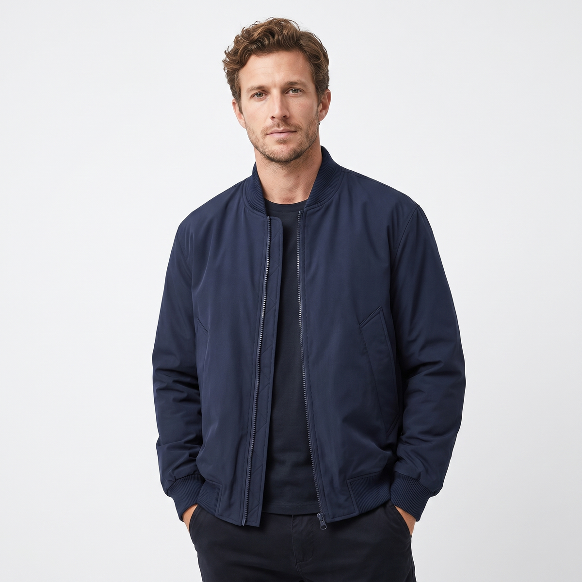 Men's Bomber Winter Jacket Padded Stand Collar Flight Style