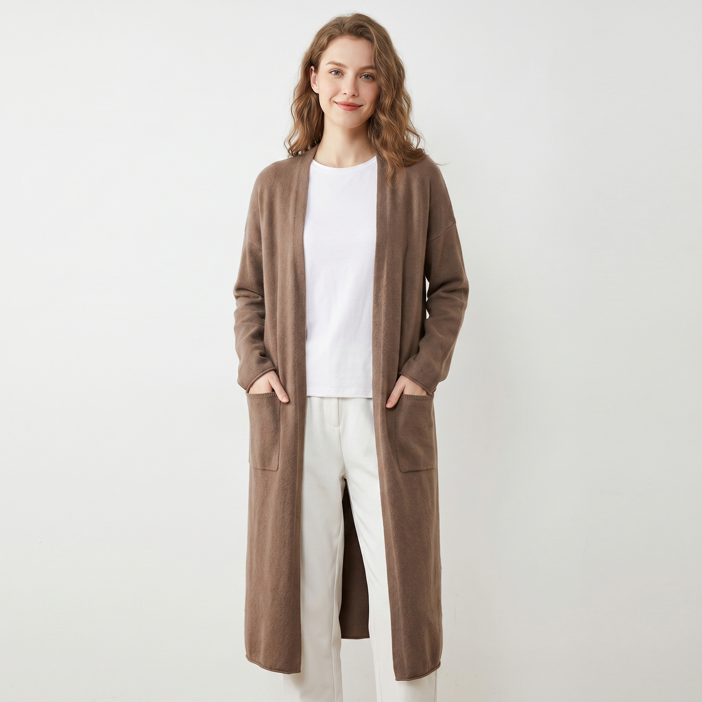 Womens Long Cardigan – Soft Knit Open Front Drape