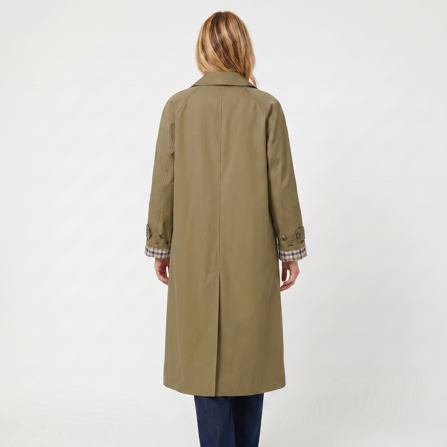 Check-Lined Single-Breasted Trench Coat