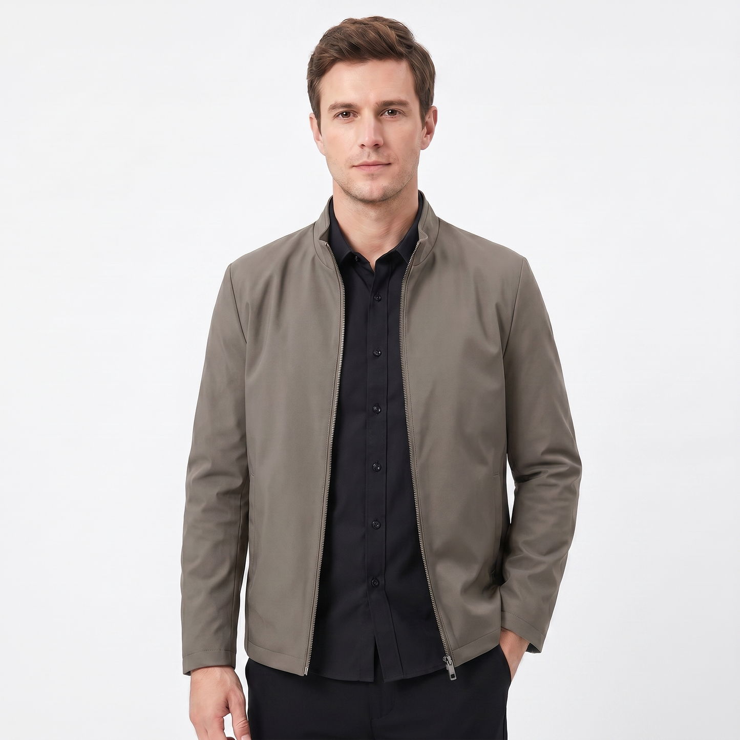 Men's Dress Jacket – Slim Fit Stand Collar Zip-Up Smart Casual