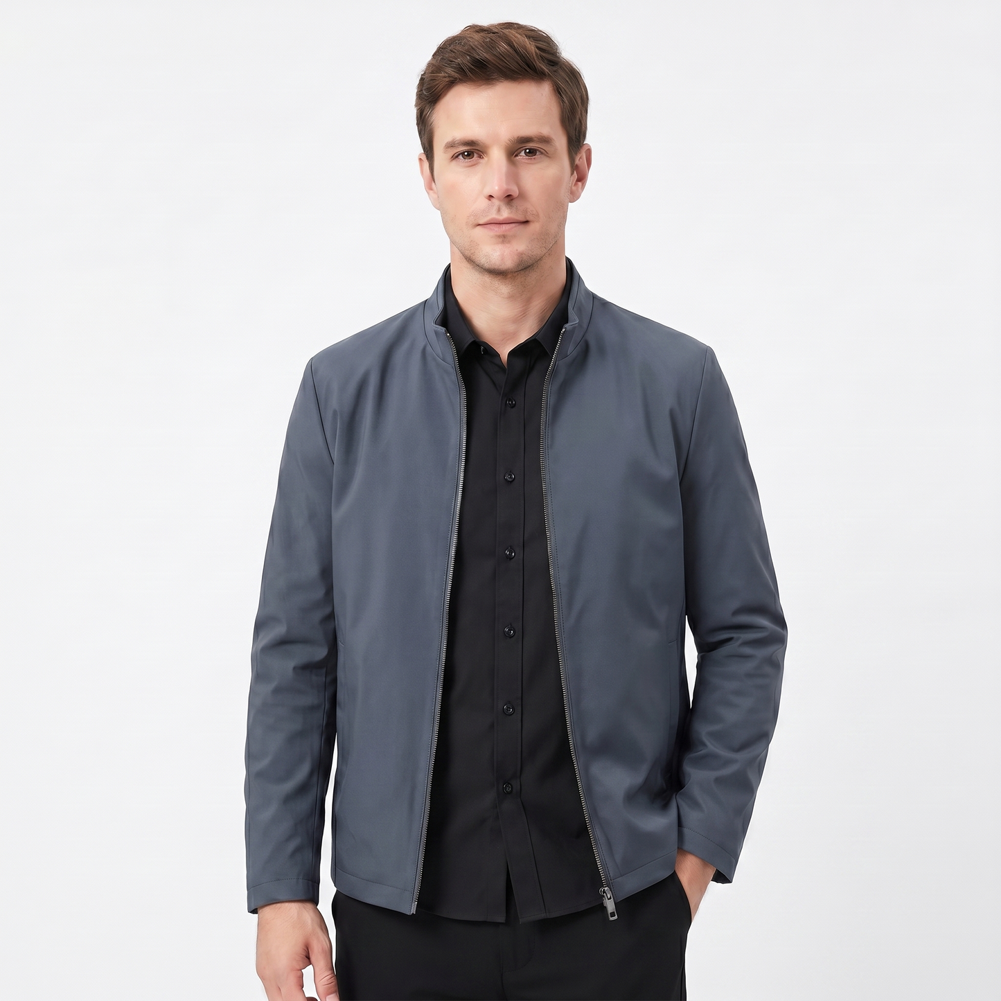 Men's Dress Jacket – Slim Fit Stand Collar Zip-Up Smart Casual