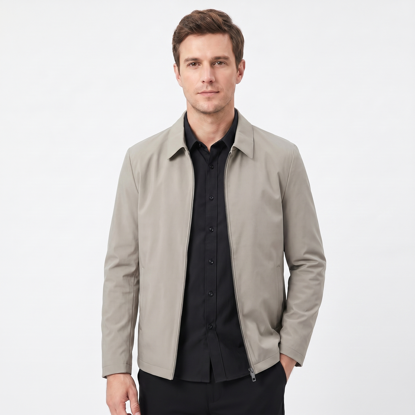 Men's Dress Jacket – Slim Fit Stand Collar Zip-Up Smart Casual