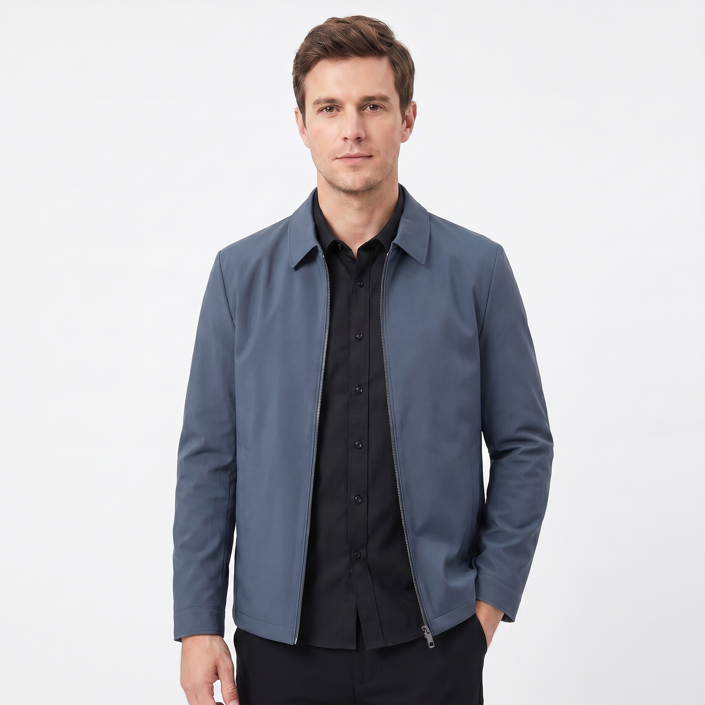 Men's Dress Jacket – Slim Fit Stand Collar Zip-Up Smart Casual