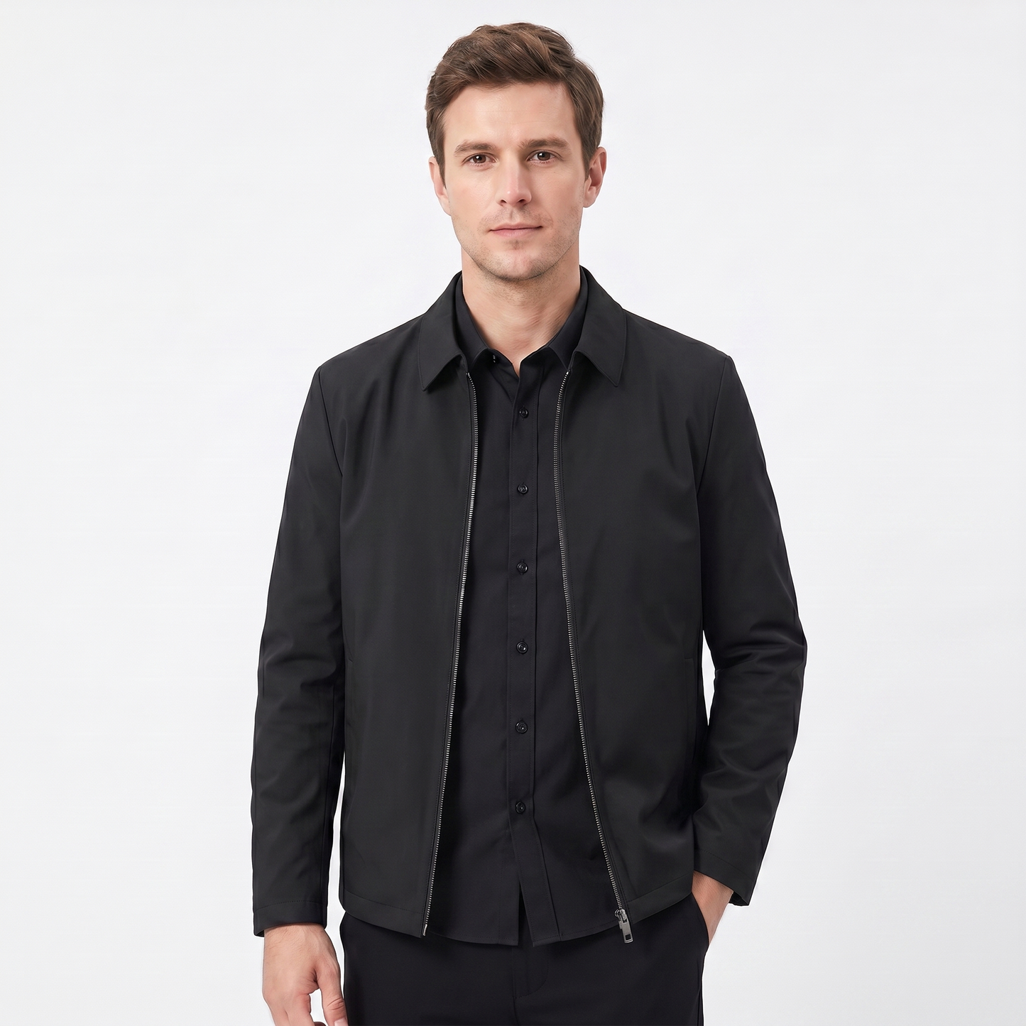 Men's Dress Jacket – Slim Fit Stand Collar Zip-Up Smart Casual