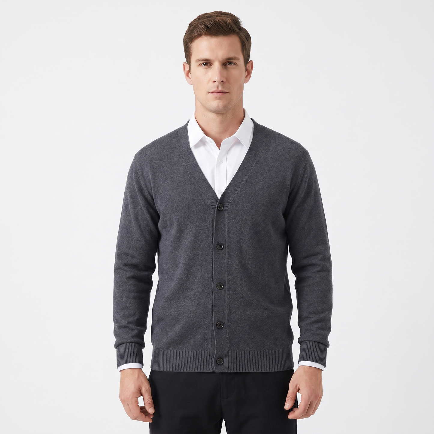 Men's Cardigan – V-Neck Button-Through Fine Knit