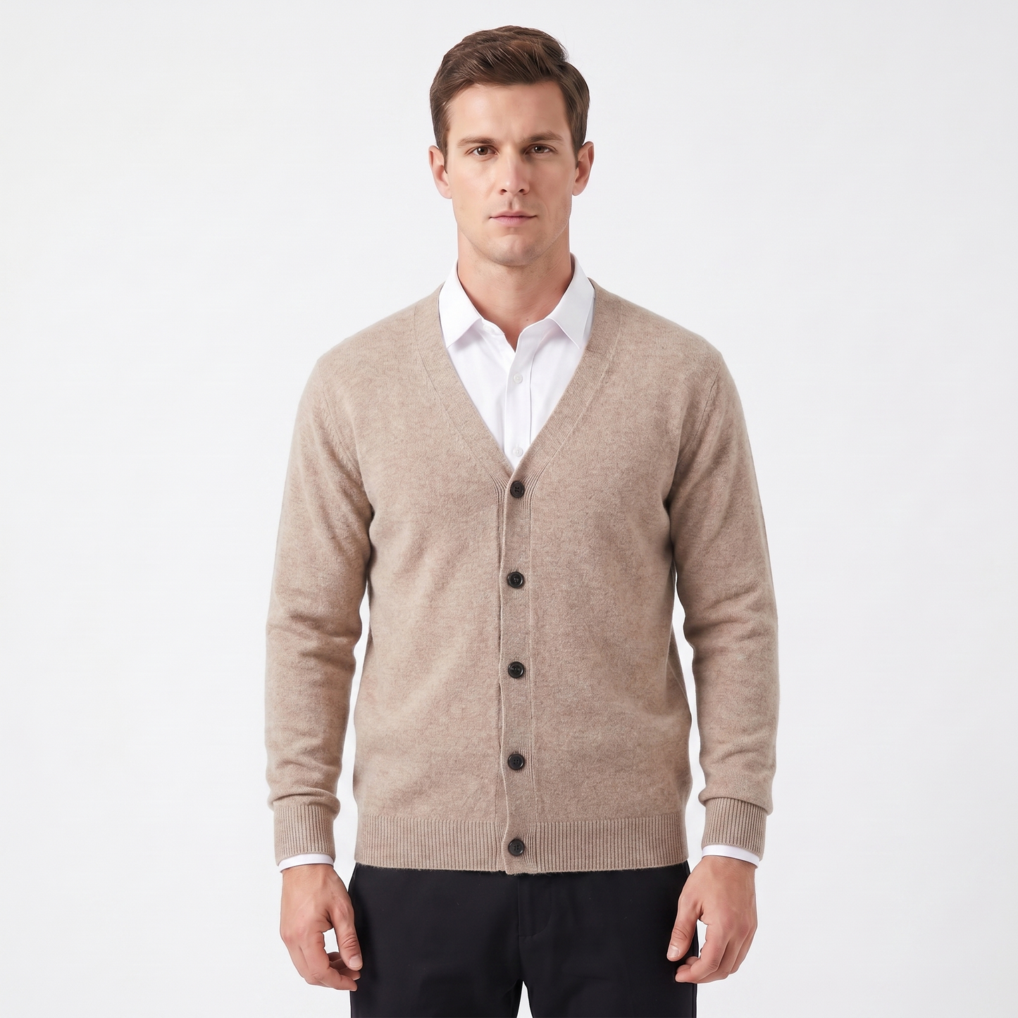 Men's Cardigan – V-Neck Button-Through Fine Knit