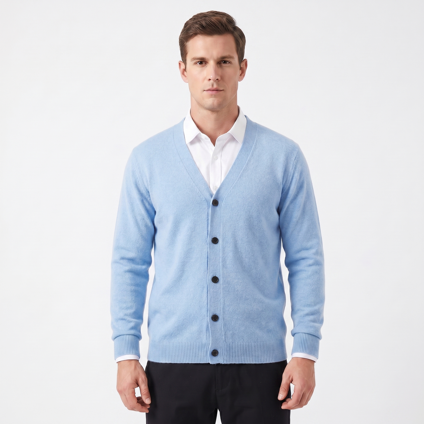 Men's Cardigan – V-Neck Button-Through Fine Knit