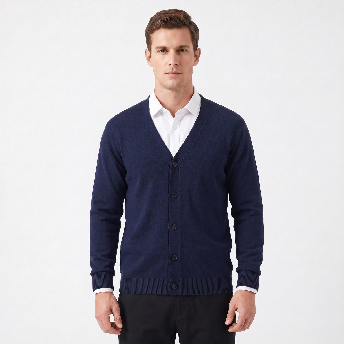 Men's Cardigan – V-Neck Button-Through Fine Knit