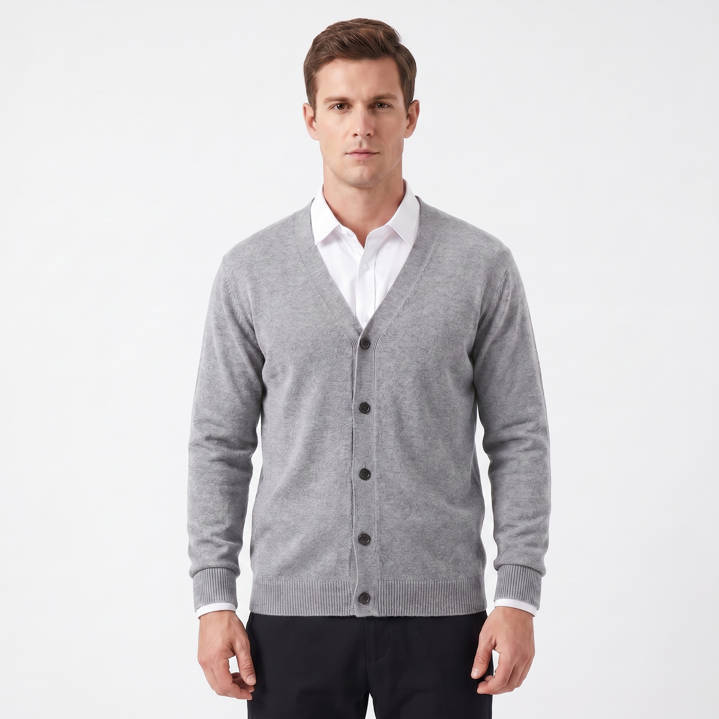 Men's Cardigan – V-Neck Button-Through Fine Knit