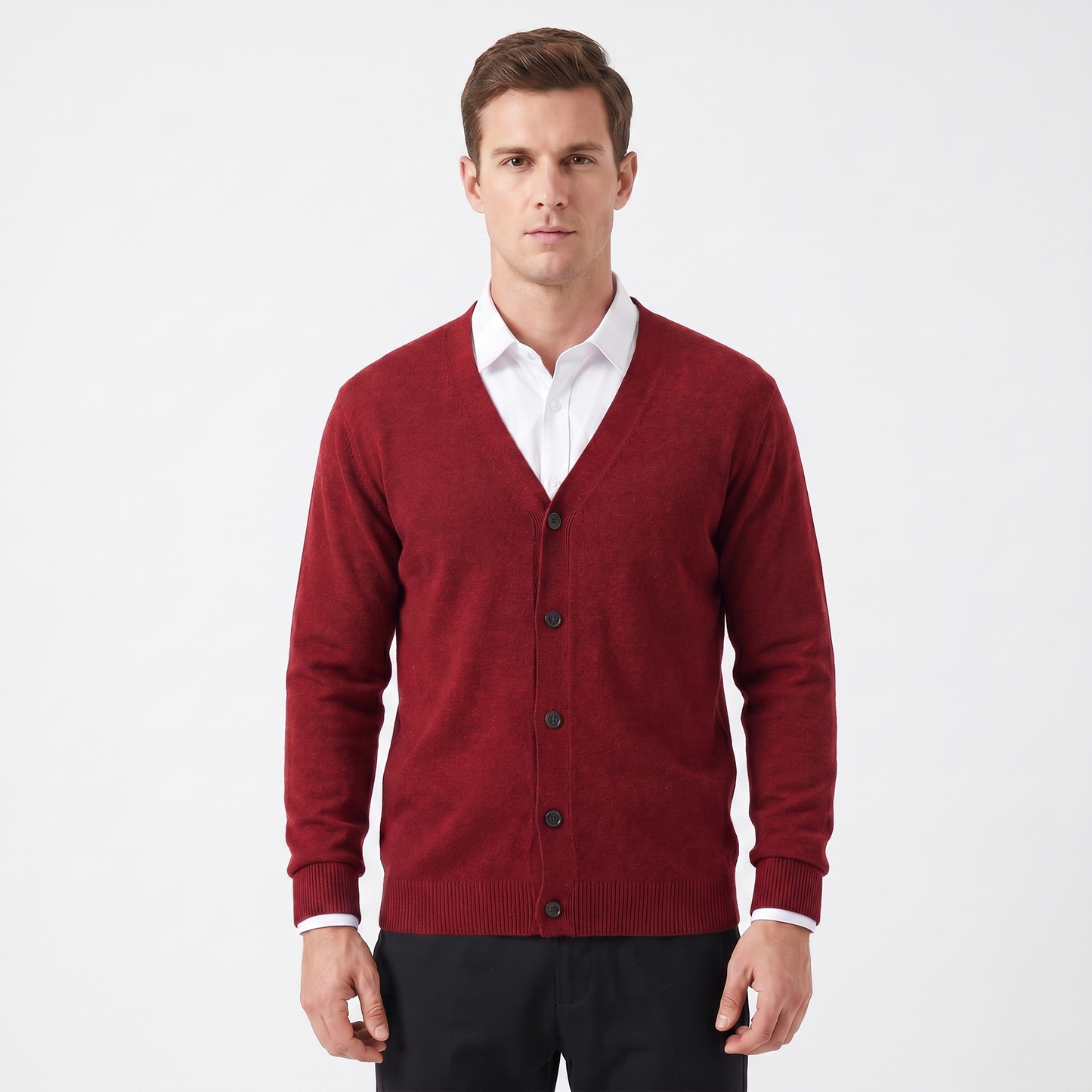 Men's Cardigan – V-Neck Button-Through Fine Knit