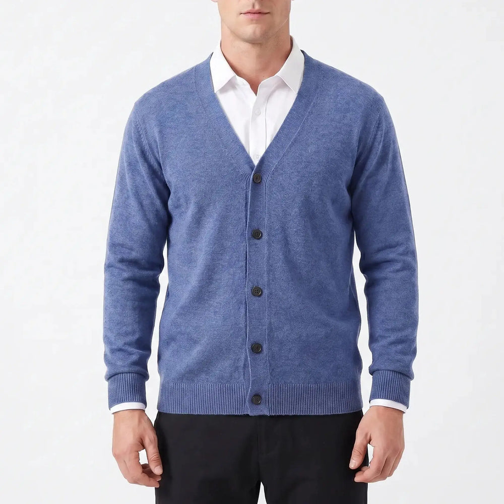 Men's Cardigan – V-Neck Button-Through Fine Knit Oxford and Hill