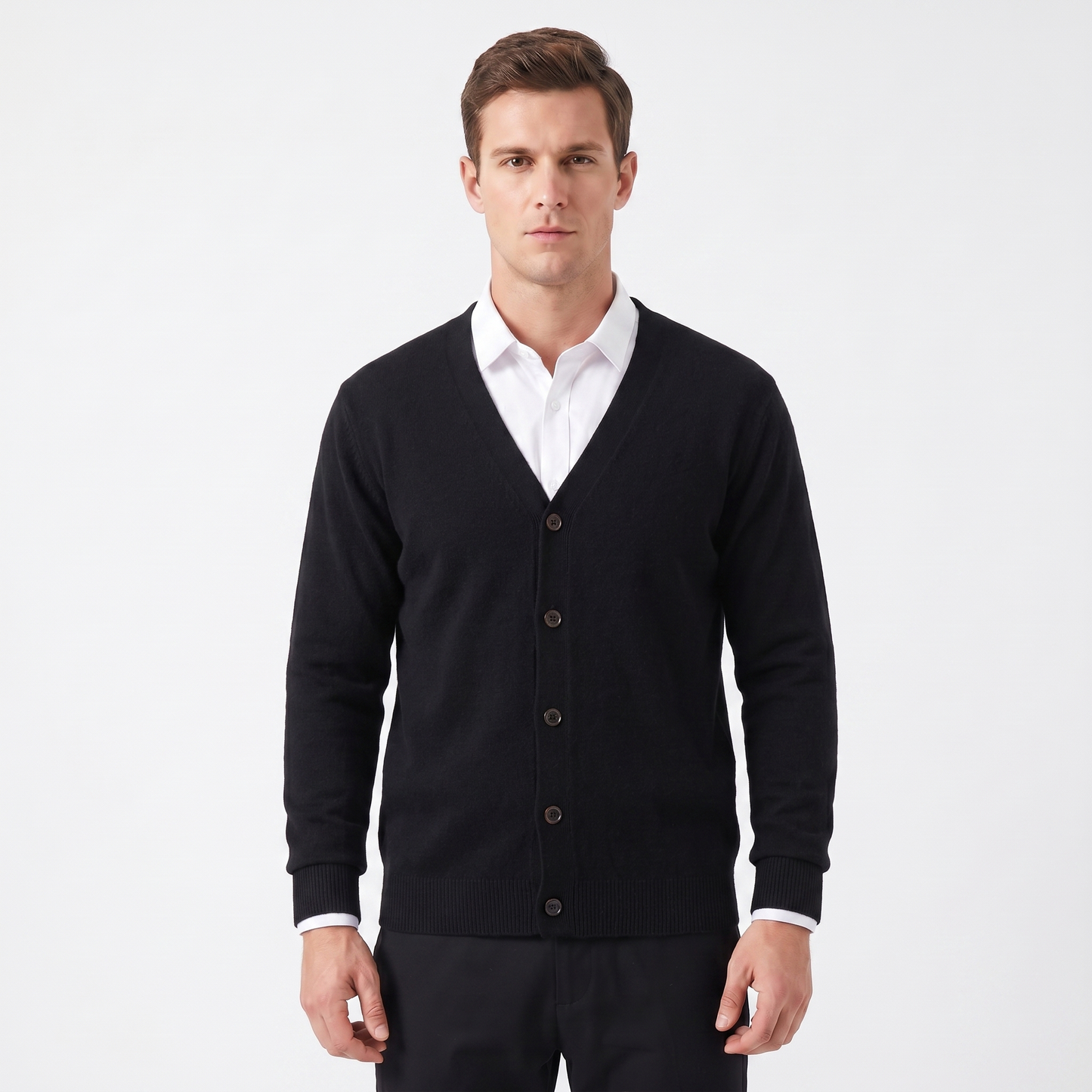 Men's Cardigan – V-Neck Button-Through Fine Knit