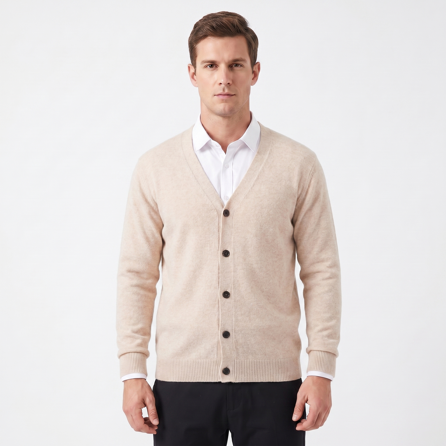 Men's Cardigan – V-Neck Button-Through Fine Knit