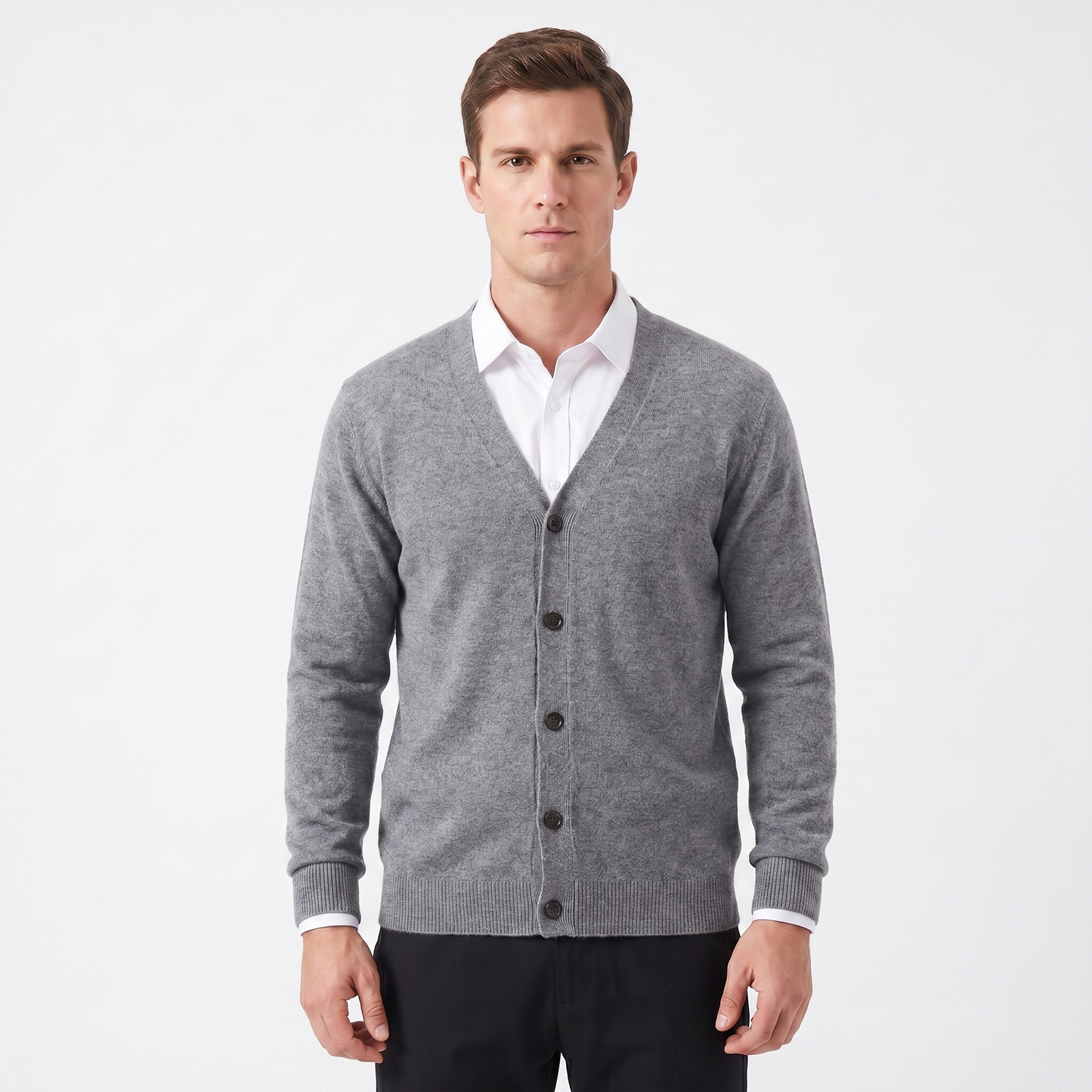 Men's Cardigan – V-Neck Button-Through Fine Knit