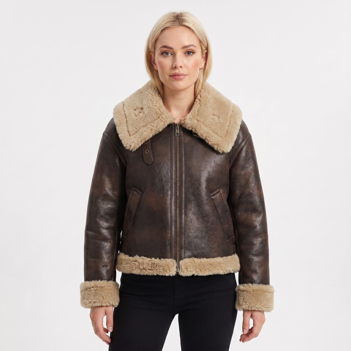 Women's Suede Jacket – Shearling-Lined Aviator Biker Belted