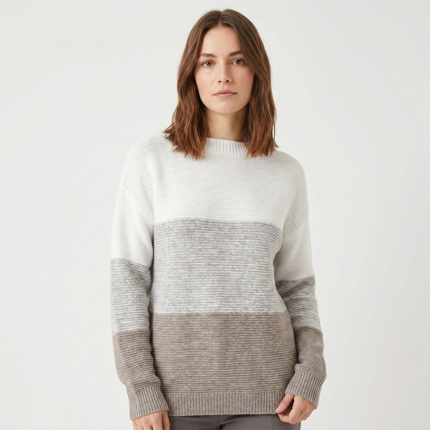 Women's Colour Block Knit Sweater Boat Neck Long Sleeve Relaxed Fit Pullover