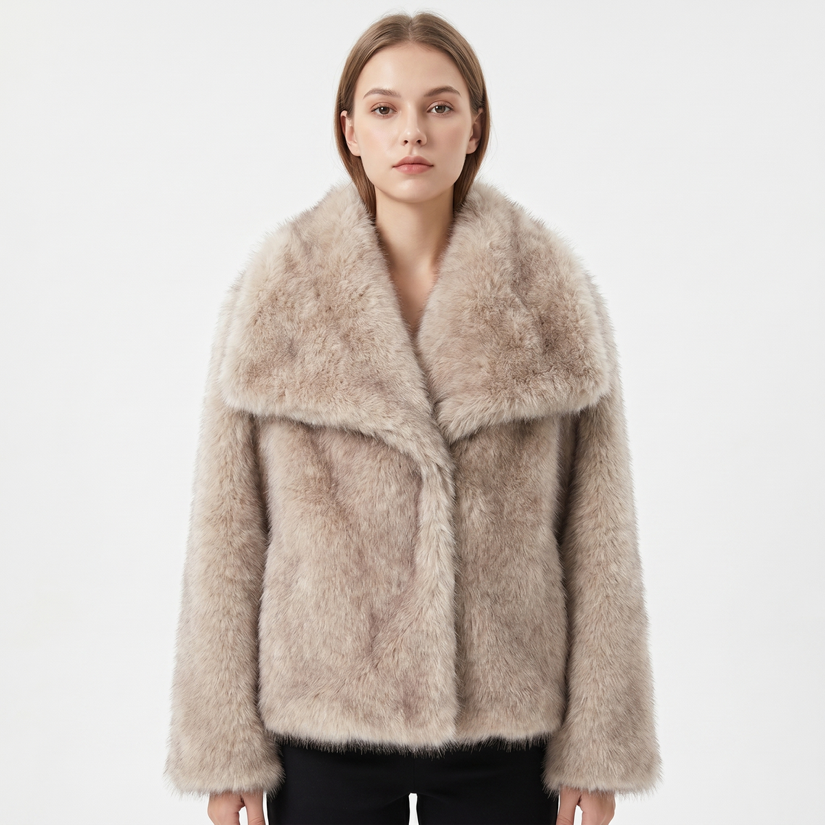 Women's Faux-Fur Short Coat Oversized Collar Cropped Fluffy Jacket Winter