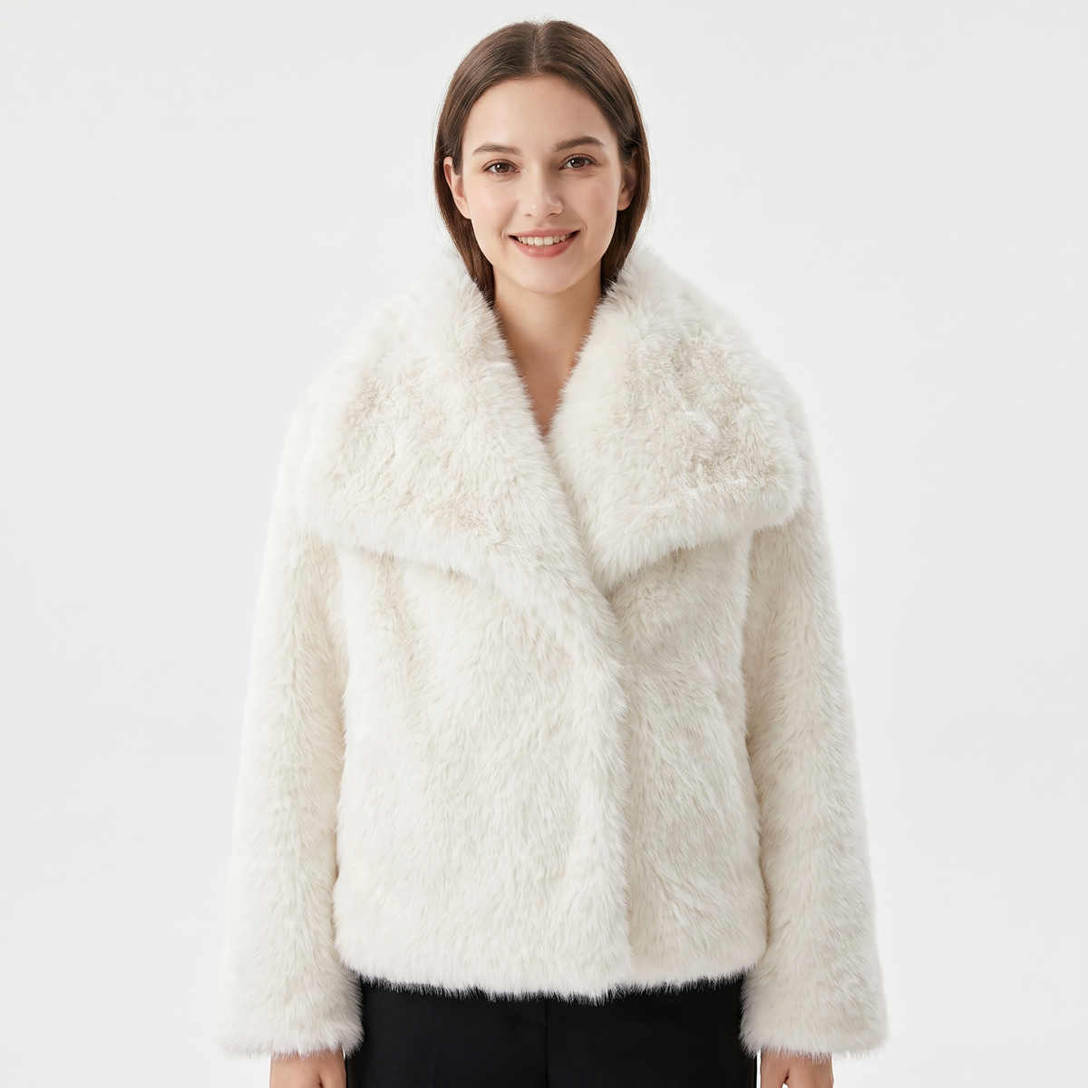 Women's Faux-Fur Short Coat Oversized Collar Cropped Fluffy Jacket Winter