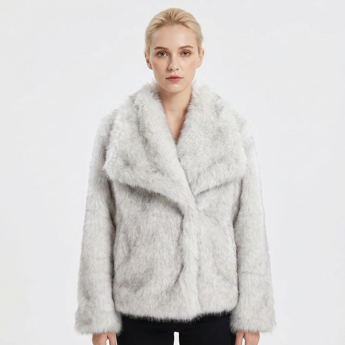 Women's Faux-Fur Short Coat Oversized Collar Cropped Fluffy Jacket Winter