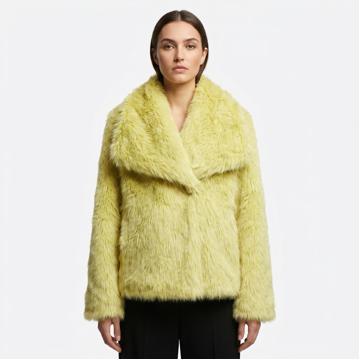 Women's Faux-Fur Short Coat Oversized Collar Cropped Fluffy Jacket Winter
