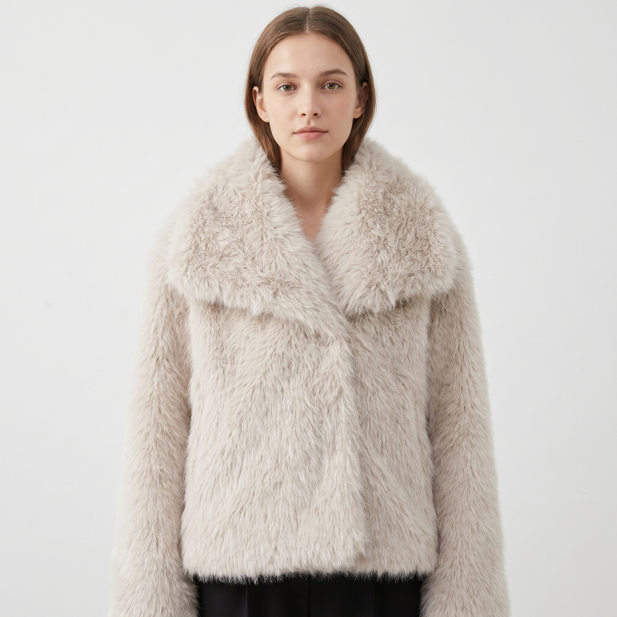 Women's Faux-Fur Short Coat Oversized Collar Cropped Fluffy Jacket Winter