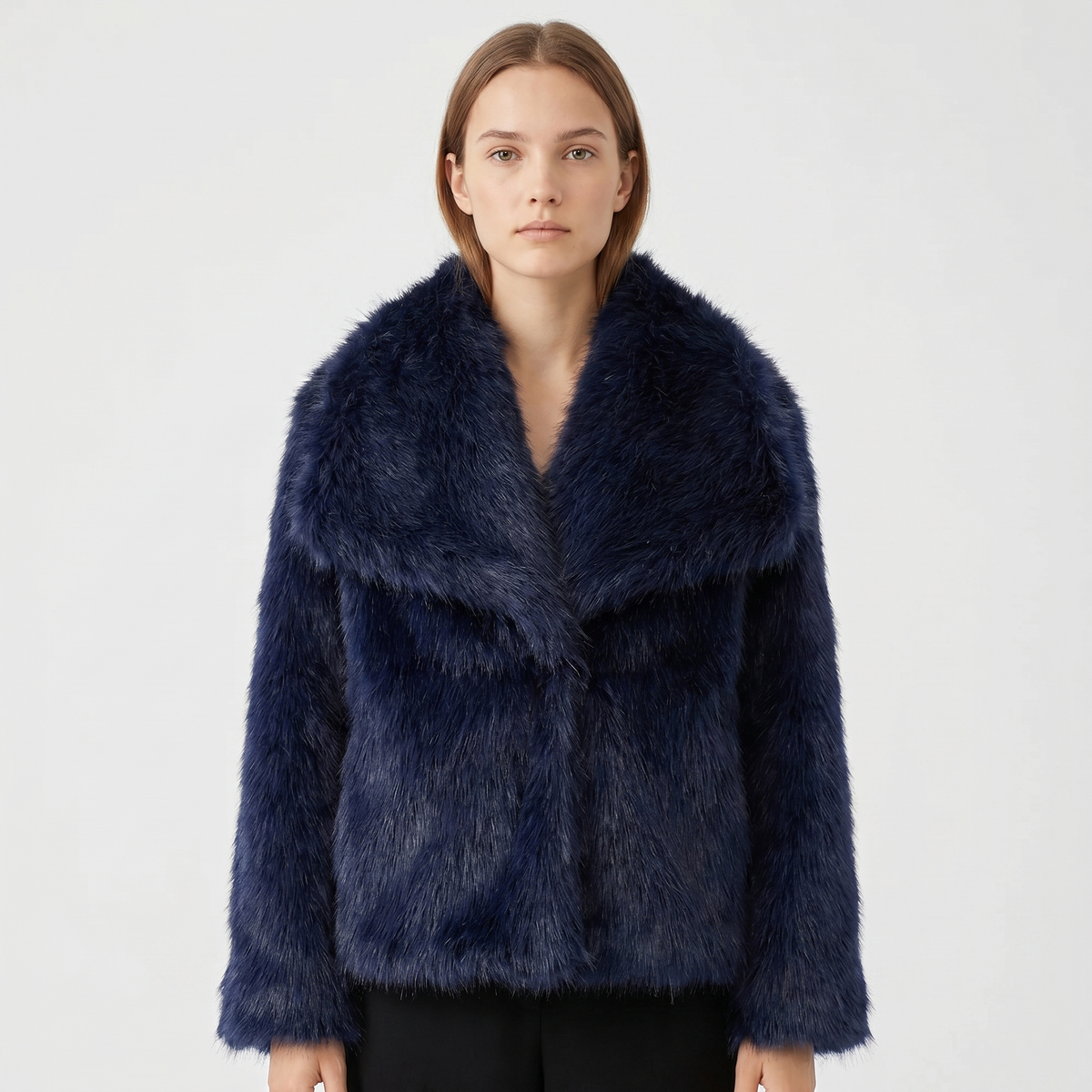 Women's Faux-Fur Short Coat Oversized Collar Cropped Fluffy Jacket Winter