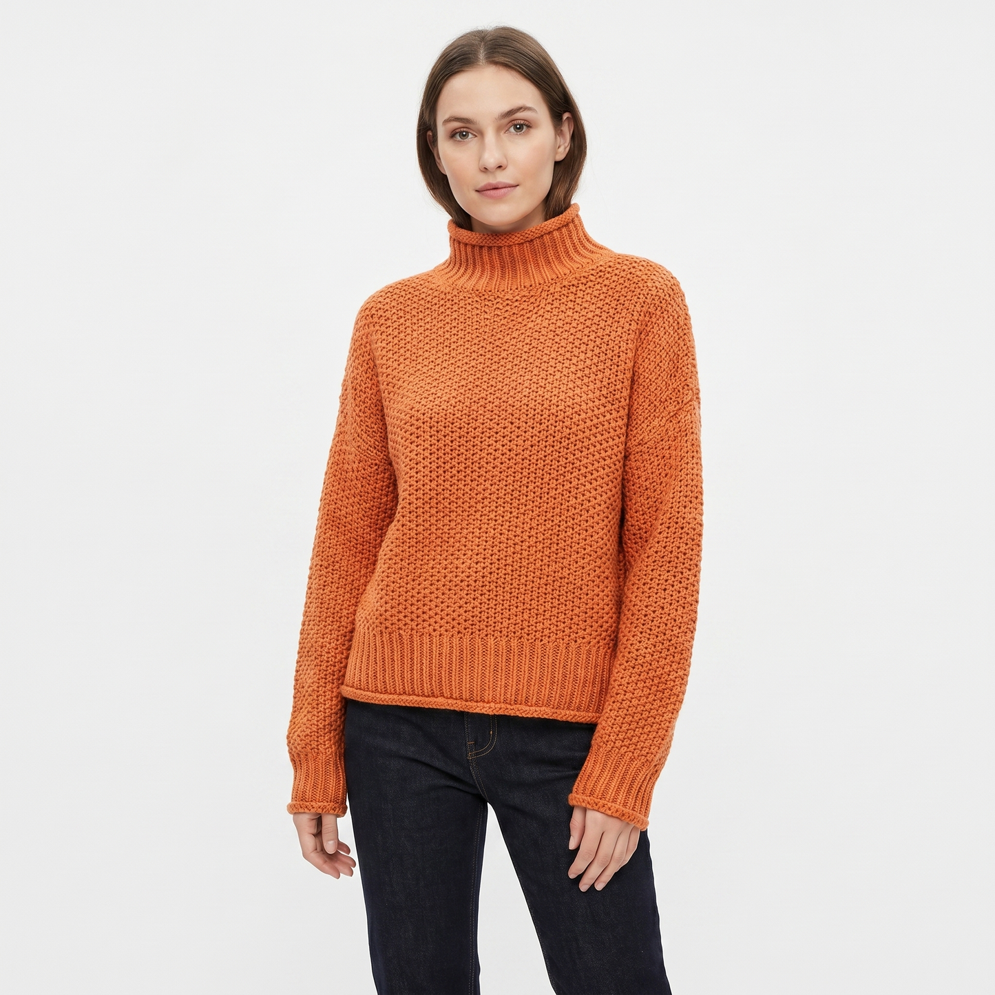 Women's Chunky Knit Mock Neck Sweater Oversized Waffle Stitch Pullover Jumper