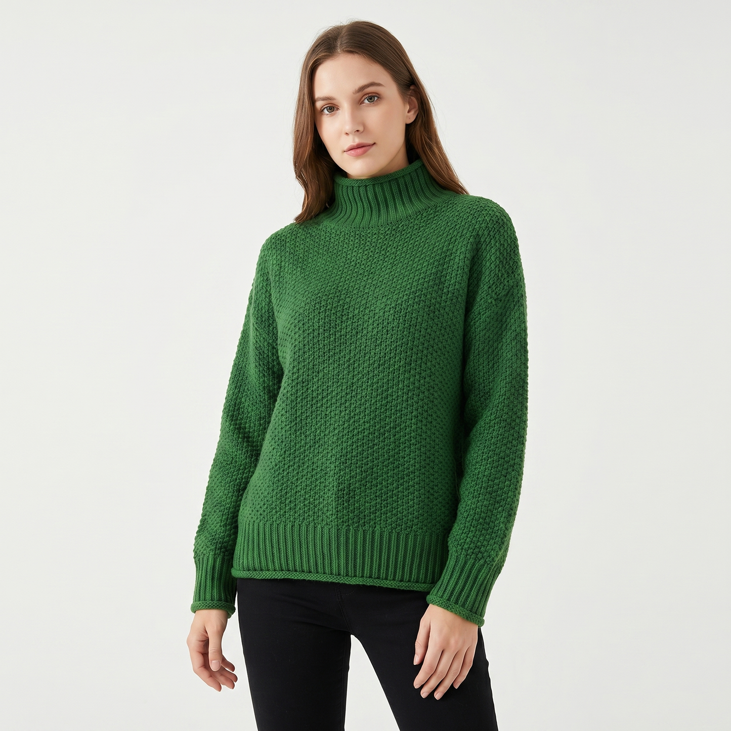 Women's Chunky Knit Mock Neck Sweater Oversized Waffle Stitch Pullover Jumper