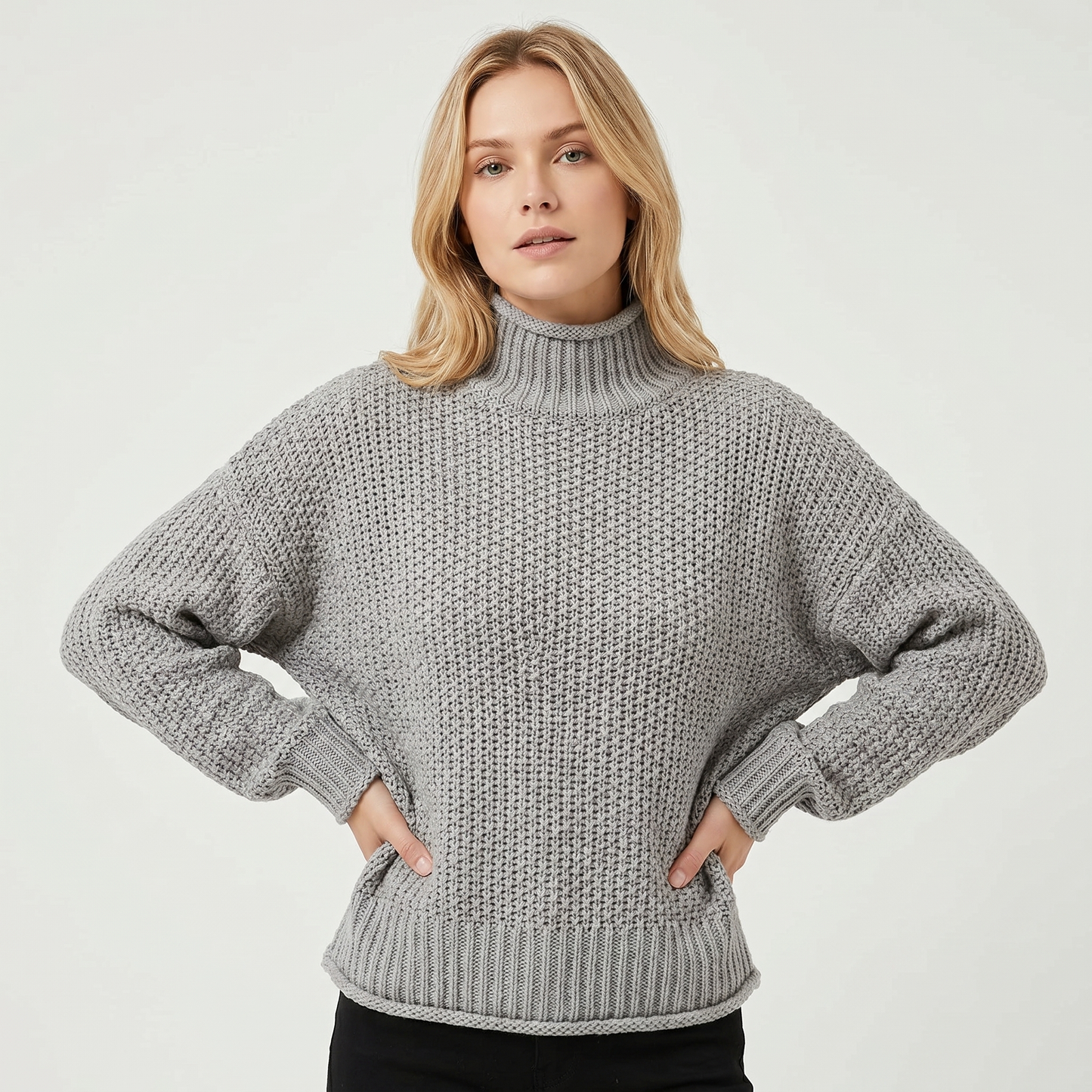 Women's Chunky Knit Mock Neck Sweater Oversized Waffle Stitch Pullover Jumper