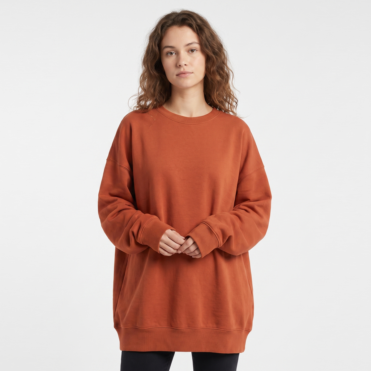 Women's Oversized Fleece Sweatshirt Crew-Neck Long-Sleeve Pullover Top