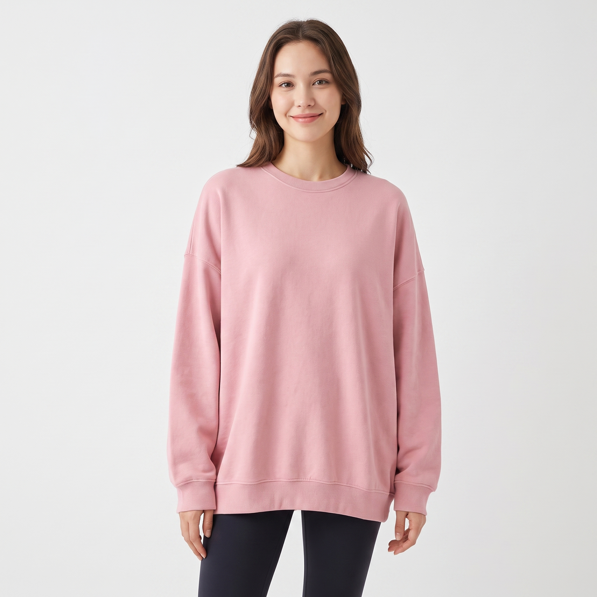 Women's Oversized Fleece Sweatshirt Crew-Neck Long-Sleeve Pullover Top