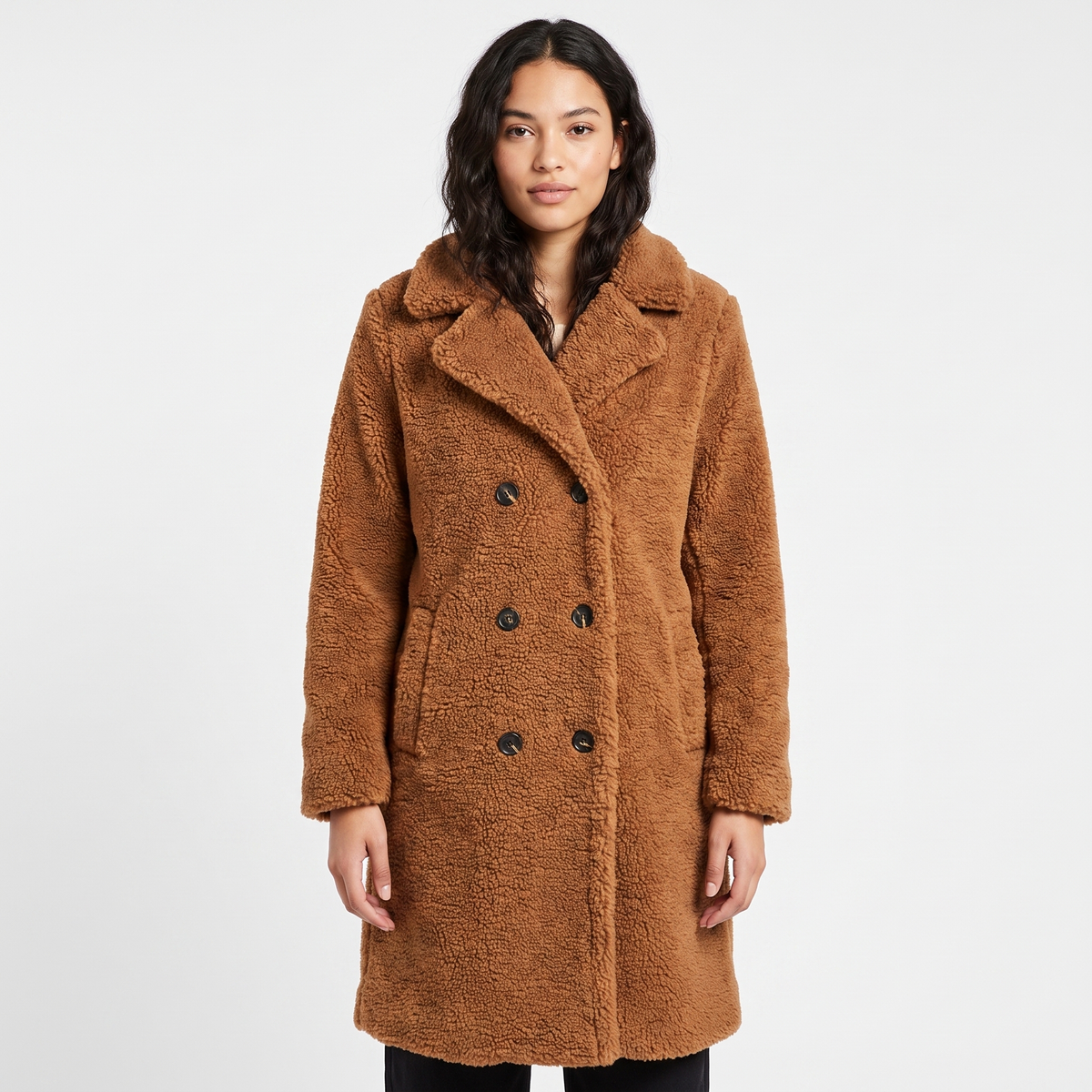 Women's Teddy Bear Coat Faux Shearling Button-Up Lapel Long Warm Jacket