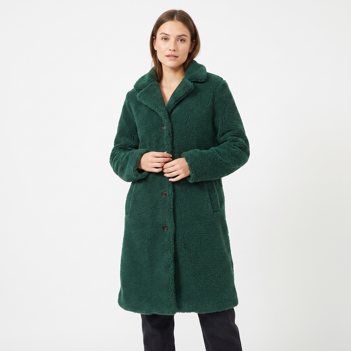 Women's Teddy Bear Coat Faux Shearling Button-Up Lapel Long Warm Jacket