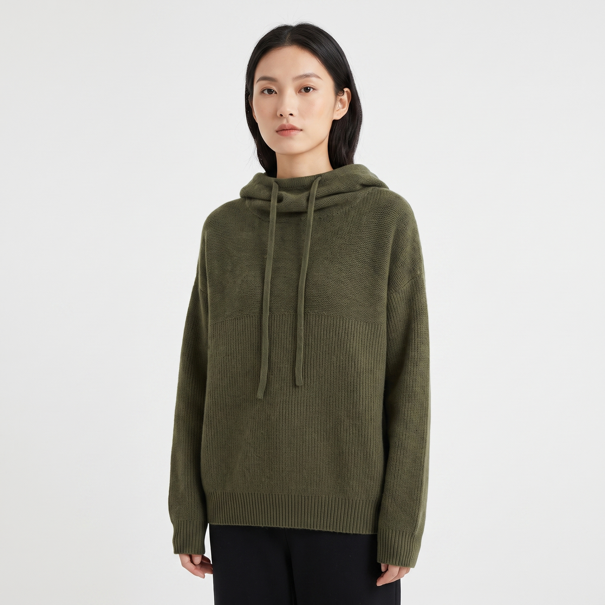 Women's Oversized Knit Hoodie Drawstring Hooded Pullover Winter Sweater
