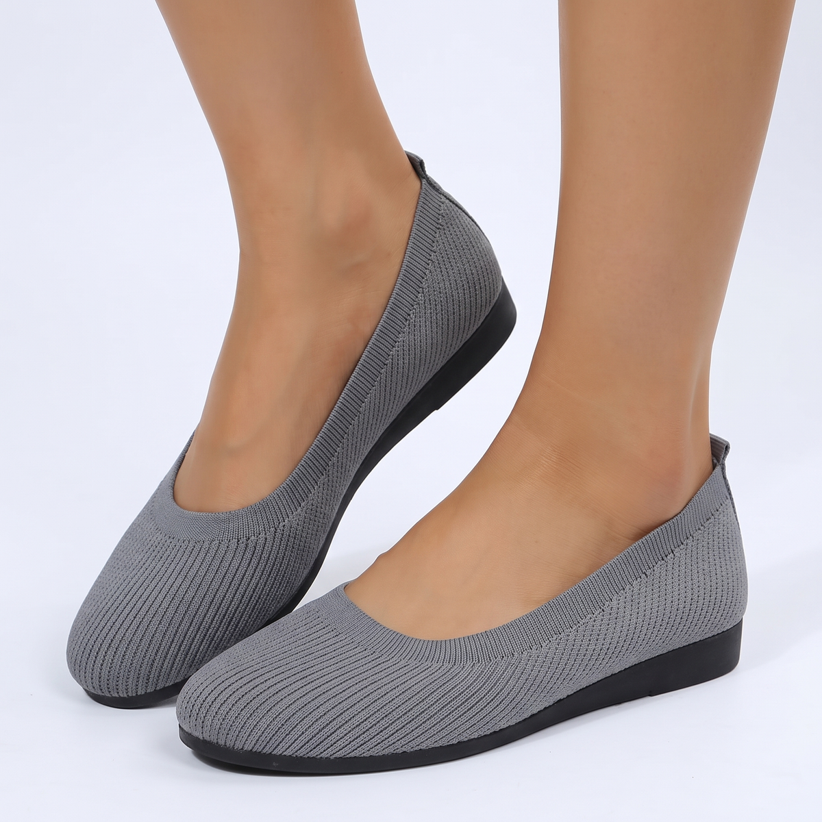 Women's Knit Ballet Flats Slip-On Comfort Flat Winter Shoes Breathable